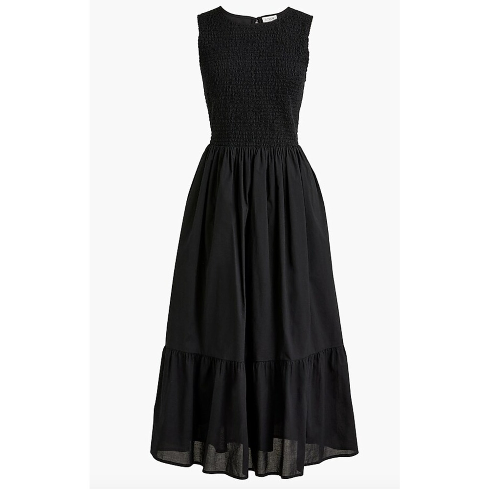 J.Crew Dress Petite XXS Black Smocked Midi Summer Party Work Picnic Preppy NWT